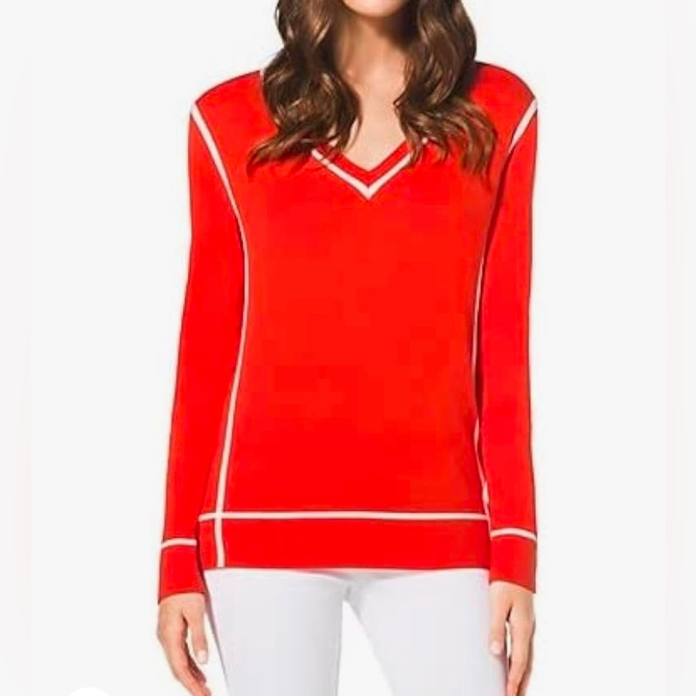 MICHAEL KORS Striped Orange White Sweater